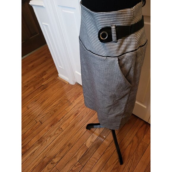 White/Black Houndstooth Pencil Skirt High Waist 11 Retro Twee Preppy Office - Picture 7 of 8